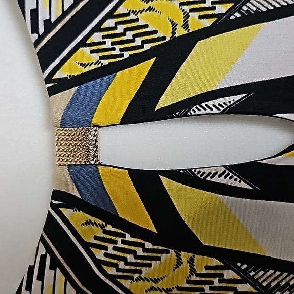 Sandra Darren yellow, black, & White Geometric print dress. size 14W - Picture 4 of 5